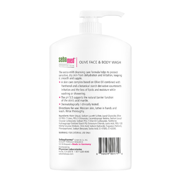 Sebamed Olive Face And Body Wash With Pump For Sensitive And Delicate Skin Ph 5.5 Ultra Mild Dermatologist Recommended Cleanser 33.8 Fluid Ounces (1 Liter)