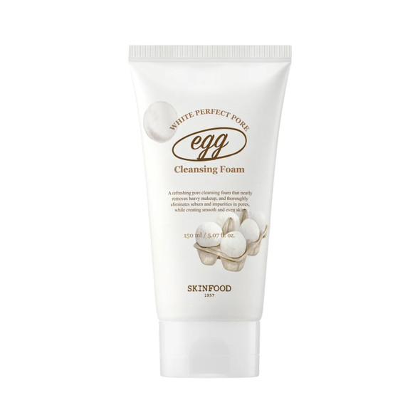 Skinfood Egg Perfect Pore Cleansing Foam 150Ml - Egg Yolk Albumin Contained Pore Refining Facial Foam Cleanser - Removes Impurities From Pores (5.07 Fl.Oz.)
