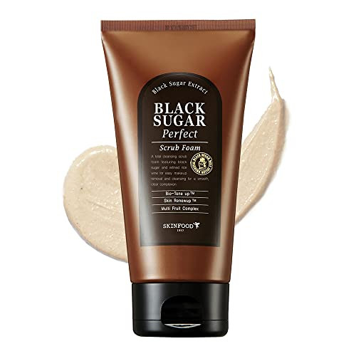 Skinfood Black Sugar Perfect Scrub Foam 180G - Detoxifying Pore Scrubs & Exfoliator Soft & Rich Bubble Facial Foam Cleanser Removes Dead Skin Cells - Exfoliating Skincare For Men & Women (6.35 Oz)
