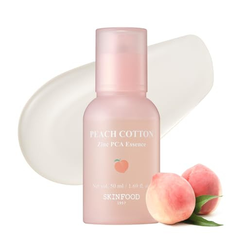 Skinfood Peach Cotton Zinc Pca Essence Serum Primer Korean Skin Care Makeup Prep Hybrid Face Serum Blurring Matte Stocking Stuffers Sebum Oil Control Hydrating Primer For Sensitive (1.69 Fl. Oz.)