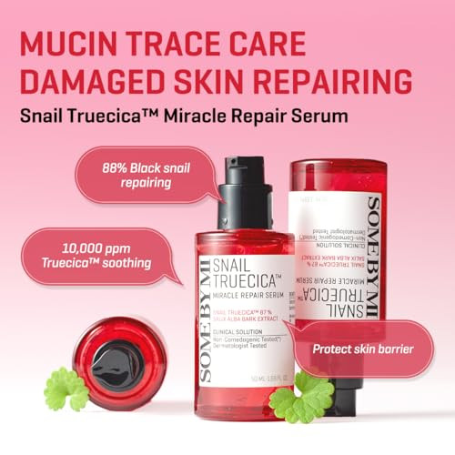 Some By Mi Snail Trucica Miracle Repair Serum - 1.69Oz 50Ml - Made From Snail Mucin For Sensitive Skin - Daily Repair Face Serum For Post Acne Marks And Strengthen Skin Barrier - Korean Skin Care