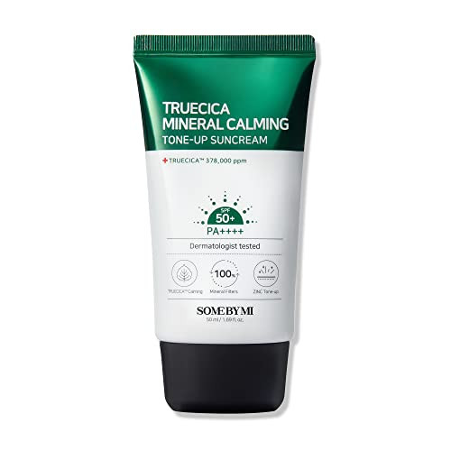 Some By Mi Truecica Mineral Calming Tone-Up Suncream / Spf50+ Pa++++ / 1.69Oz 50Ml / Brightening And Calming Effect/Mild Sun And Uv Protection Sunscreen For Sensitive Skin