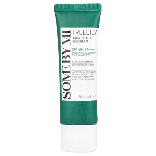 Some By Mi Truecica Aqua Calming Suncream Spf50+ Pa++++ 1.69 Fl Oz Lightweight Hydrating Mineral Sunscreen For Sensitive & Acne-Prone Skin No White Cast Korean Skincare