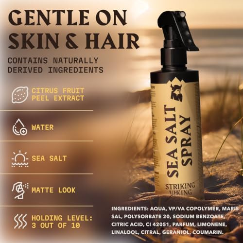 Striking Viking Sea Salt Spray For Men Citrus Scent Hair Texturizing Spray - Volumizing Curl Enhancing Shape & Hold 6.76 Fl Oz Paraben Free Made In Germany