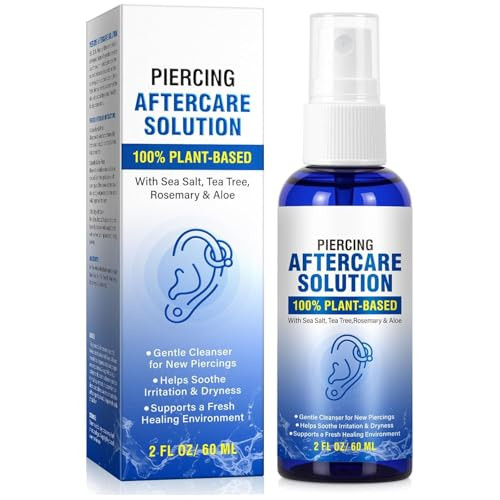 Weluno Piercing Aftercare Spray Piercing Aftercare Solution Sea Salt Spray For Body And Facial Piercings Ear Nose Navel Oral & Body Piercing Cleaner Fine Mist 2 Fl Oz