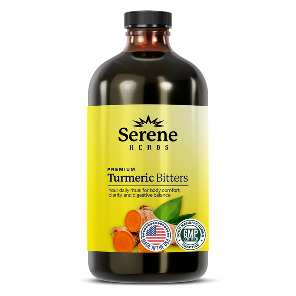 Serene Herbs Liquid Turmeric with Black Pepper - Turmeric Shots Curcumin Supplement 1000mg Extra Strength Herbal Drink Digestive Bitters for Bloating Relief Joint Health Energy & Clarity - 16oz