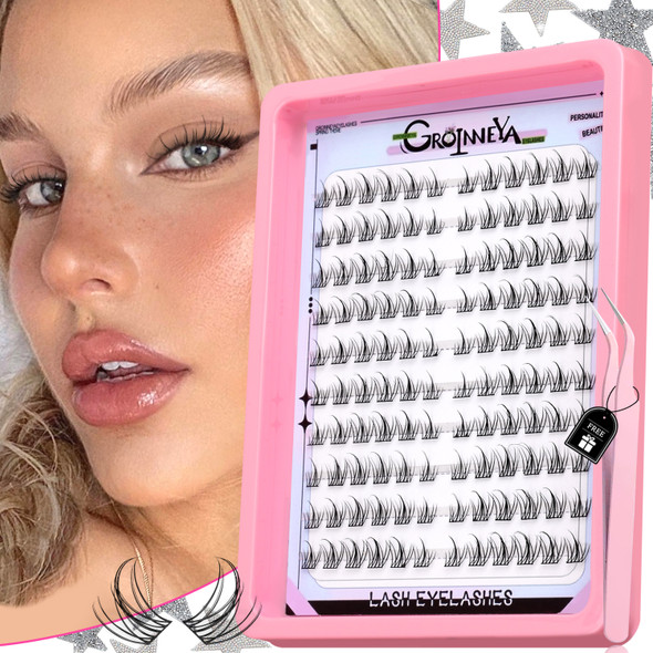 GROINNEYA Natural Cluster Lashes C Curl Manga Lashes Soft Cross Wispy Individual Cluster Anime Eyelashes Extension Eye Makeup - CE01