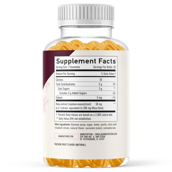 SMNutrition Maca Root Gummies | Drive, Performance & Energy Support | High-Concentration 4:1 Extract | Hormone Balance for Women | Delicious Peach Flavor | Vegan, Non-GMO & Third-Party Tested | 60 Maca Gummies