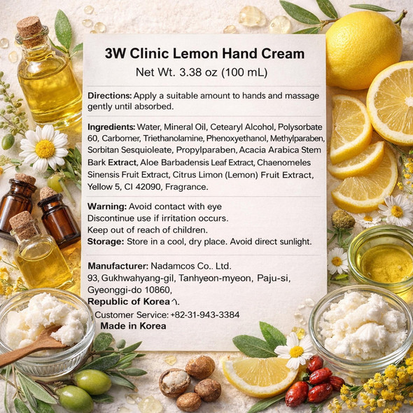 3W Clinic Hand Cream Lemon 3.38 Ounce