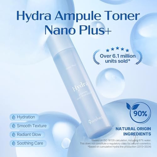 9 Wishes 9Wishes Hydra Ampule Toner Nano Plus+ Hyaluronic Acid Facial Treatment Lightweight Hydrating Korean Skincare For Skin Hydration And Smoothing Care 150Ml / 5.07 Fl Oz