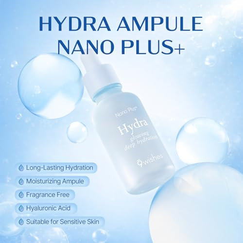 9 Wishes 9Wishes Nano Plus Hydra Ampule 1.01Oz Lightweight Facial Serum With Nano Hyaluronic Acid And Coconut Water Korean Skincare For Daily Hydration Care Fast Absorbing All Skin Types