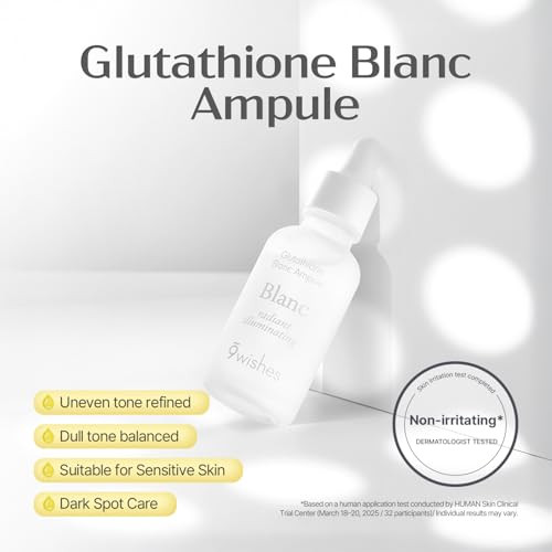 9 Wishes 9Wishes Glutathione Blanc Ampule Brightening Glutathione Face Serum For Dark Spots & Uneven Skin Tone Niacinamide Lightweight Korean Skincare 30Ml / 1.01 Fl. Oz