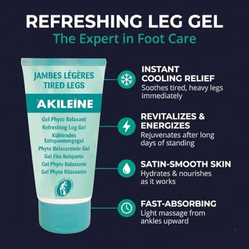 Akileine Refreshing Leg Gel 150Ml For Tired Legs Muscle Soreness Gel Reduces Swelling Circulation Aid Leg Relief