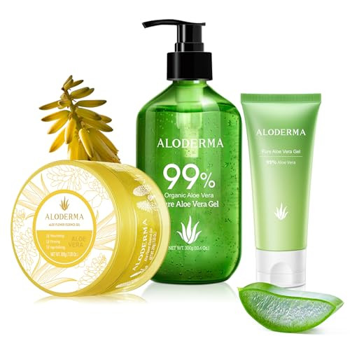 Aloderma Aloe Vera Gel Set 3 Pack - Aloe Flower Essence Gel Pure Aloe Vera Gel Travel Size Aloe Gel