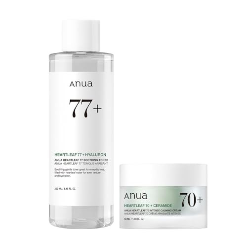 Anua Gentle Moisture Duo: Heartleaf 77 Ph 5.5 Soothing Toner & Heartleaf 70 Intense Calming Cream For Skin Barrier Repair Hyaluronic Acid Panthenol For Facial Moisturizer Vegan Korean Skincare Set