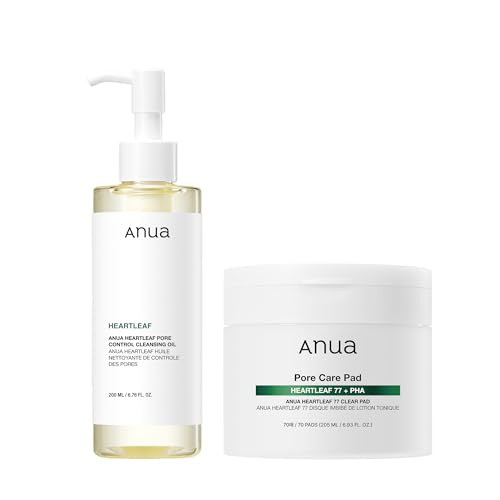 Anua Auna Deep Pore Treatment Duo Heartleaf Pore Control Cleansing Oil Heartleaf 77 Toner Pad Exfoliating Facial Pads After-Cleansing For Gentle Facial Care Korean Skincare Set