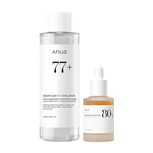 Anua Skin Relief Duo For Calming Skin Heartleaf 77 Ph 5.5 Soothing Toner Heartleaf 80 Calming Ampoule For Sensitive Skin Panthenol B5 Hydrating Soothing Effect Vegan Korean Skincare Set