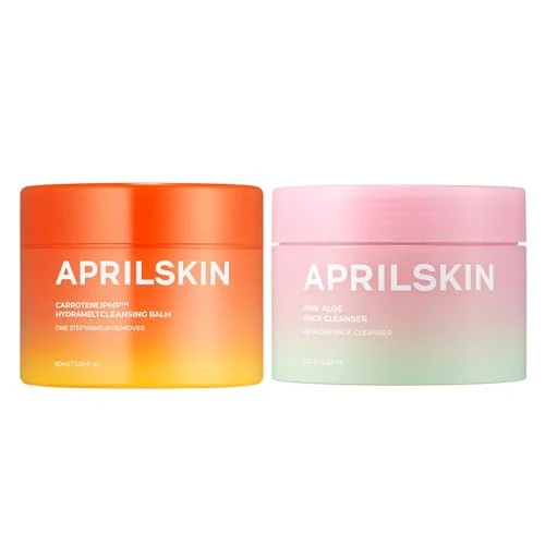 Aprilskin Double Cleanse Duo Carrotene Ipmp Hydromelt Cleansing Balm & Pink Aloe Facial Polish Cleanser Hydrating And Gentle Care For Fresh Radiant Skin