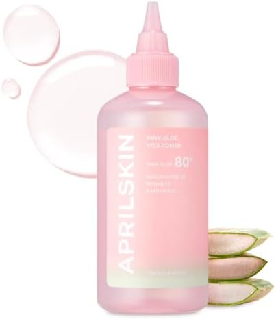 Aprilskin Pink Aloe Vita Toner Calms And Soothes Redness Smoothens And Controls Excess Sebum 80% Pink Aloe Vera Water Hydrating Non-Sticky Clean & Vegan Korean Skin Care (8.45 Fl.Oz)
