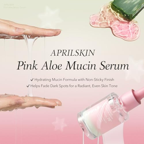 Aprilskin Pink Aloe Mucin Serum 1.01 Fl.Oz (30Ml) Hydrating 78% Jeju Aloe Mucin Formula With Non-Sticky Finish For A Glass Glow Look Korean Skincare