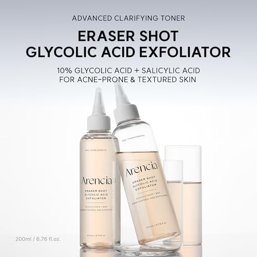 Arencia Erasor Shot Glycolic Acid 10% + Bha Exfoliating Toner Aha Liquid Exfoliant For Skin Texture & Pore Care Hydrating & Smoothing Formula 200Ml / 6.76 Fl Oz