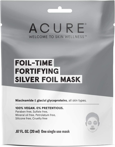 ACURE Foli-Time Fortifying Silver Mask | 100% Vegan | Traps Heat to Open Pores For Superior Serum Delivery | All Skin Types | 12 Count