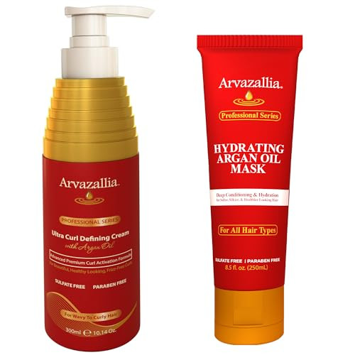 Arvazallia Ultra Curl Defining Cream With Argan Oil And Hydrating Argan Oil Hair Mask Bundle - The Ultimate Curl Care Combo For Revitalizing And Styling Wavy And Curly Hair