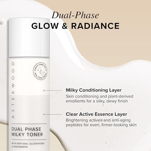 Asterwood Dual Phase Milky Toner - Glutathione Niacinamide + Hyaluronic Acid - Matrixyl 3000 Peptides - Brightening Firming Retinol- Anti-Aging Toner For Women 4 Fl Oz