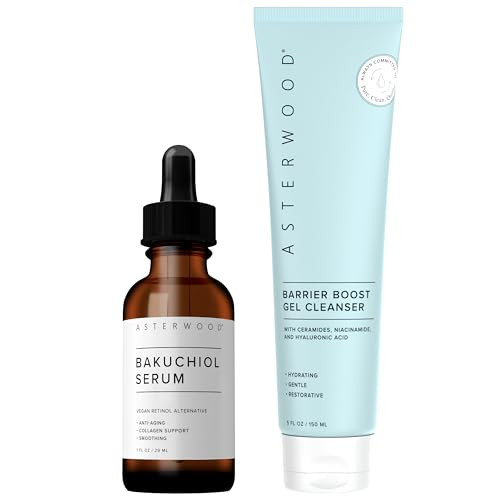 Asterwood Naturals Bakuchiol Serum 1 Oz + Barrier Boost Cleansing Gel 5.29 Fl Oz