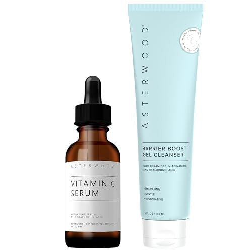 Asterwood Naturals Vitamin C Serum 1 Oz + Barrier Boost Cleansing Gel 5.29 Fl Oz
