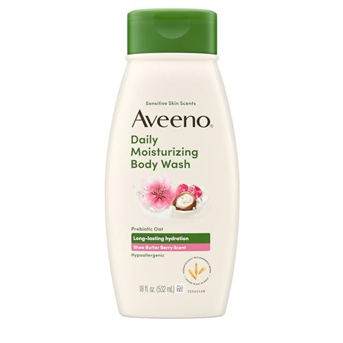 Aveeno Daily Moisturizing Body Wash With A Shea Butter Berry Scent & Soothing Prebiotic Oat Provides Long-Lasting Hydration For Sensitive Skin Hypoallergenic Paraben- 18 Fl. Oz