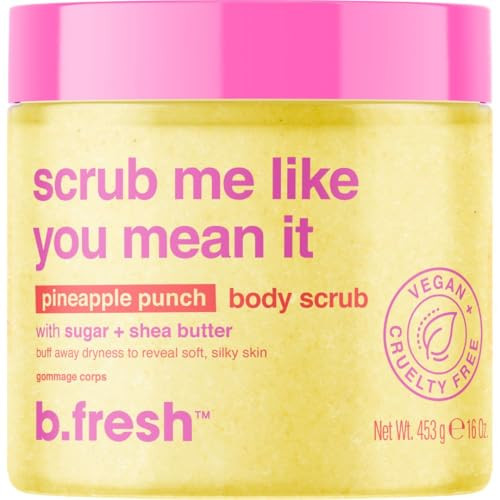 B.Tan B.Fresh Exfoliating Body Scrub Scrub Me Like You Mean It Pineapple Punch Sugar Scrub For Women & Men - Body Scrub Enhanced With Soothing Shea Butter Delicious Tropical Scent 16 Fl Oz