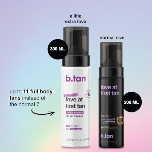 B.Tan Large Violet Base Self Tanner Mousse A Little Extra Love At First Tan - 1 Hour Express Sunless Tanning Foam Cancels Orange Tones Dark Bronze Glow No Fake Tan Smell Face & Body 10.1 Fl Oz