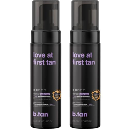 B.Tan Violet Self Tanner Mousse Bundle Love At First Tan - Best 1 Hour Express Sunless Tanning Foam Cancels Orange Tones Dark Bronzing Glow No Fake Tan Smell Face & Body 6.7 Fl Oz Pack Of 2