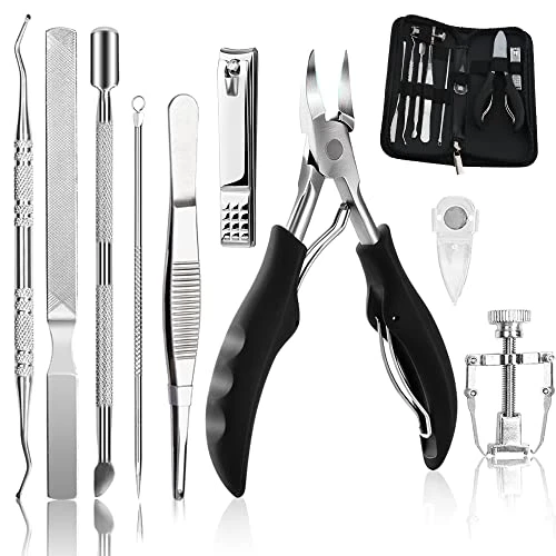 Bcabo 10Pcs/Set Ingrown Toenail Tools Kit Nail Treatment Foot ToolIngrown Toenail Removal Correction Clippers Surgery Grade Nail File Lifter Professional Pedicure Tool
