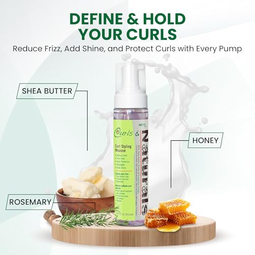 Biocare Curls & Naturals Curl Styling Mousse With Shea Butter Honey And Rosemary Extract Frizz- Hair Mousse For Curls And Waves 8.5 Oz