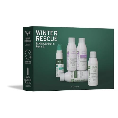 Biolage Winter Rescue Kit - Hydra Source And Strength Cure Mini Shampoo Conditioner And Scalp Sync Concentrate Hydrates And Repairs Damage For Healthy Scalp And Strong Hair
