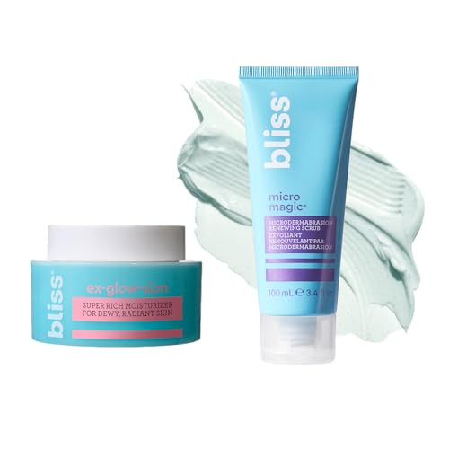 Bliss Ex-Glow-Sion Super Rich Face Moisturizer For Dewy Radiant Skin Advanced Shea Butter Nourishes & Hydrates And Micro Magic Skin-Renewing Microdermabrasion Scrub (Packaging May Vary)