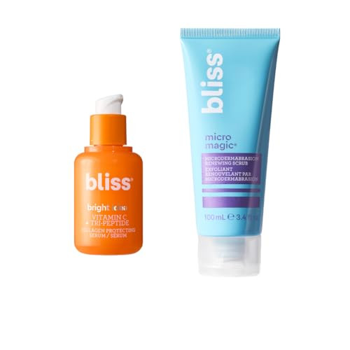 Bliss Glow Boost Skincare Duo Micro Magic Skin-Refining Exfoliator (Packaging May Vary) & Bright Idea Vitamin C Serum Face Scrub & Brightening Serum For Smooth Radiant Even-Toned Skin