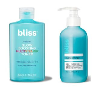 Bliss Hydrating & Exfoliating Skincare Duo - Well Yes Hydrating Toner & Fab Foaming 2-In-1 Cleanser - Brightening Soothing Balancing & Oil- Exfoliation - Vegan & Cruelty- 2 Pack