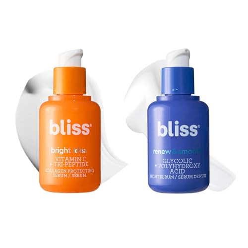 Bliss Vitamin C Bright Idea + Glycolic Acid Renew & Smooth Day And Night Serum Duo Anti-Aging And Brightening Face Serums Duo For Bright Smooth & Firm Skin Vegan Clean & Cruelty- 2X1 Fl Oz