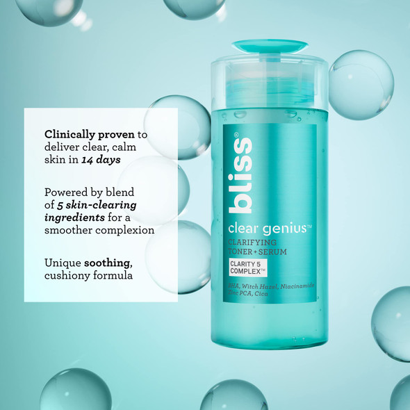 Bliss Daily Acne Routine Kit 2Pc Set- Clear Genius Toner + Serum And Cleanser - Cleanse And Tone For Acne- Clean Vegan Cruelty- Skincare