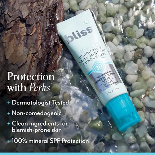 Bliss Clarifying Mineral Sunscreen Spf30 (1.7Oz) And Clear Genius Clarifyig Gel Moisturizer (1.4Oz) Duo Set With Clarity 5 Complex Salicylic Acid And Niacinamide