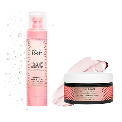 Bondiboost Glass Hair Duo (Strawberry Gum Mask + Miracle Mist) Deep Conditiong Hair Mask + 2-In-1 Heat Protection Spray For Styling + Lightweight Mist For Detangling Glass Hair Sulfate/Paraben