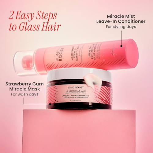 Bondiboost Glass Hair Duo (Strawberry Gum Mask + Miracle Mist) Deep Conditiong Hair Mask + 2-In-1 Heat Protection Spray For Styling + Lightweight Mist For Detangling Glass Hair Sulfate/Paraben
