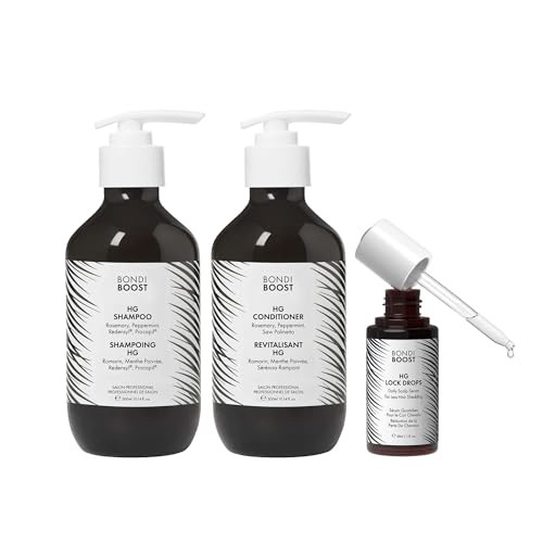 Bondiboost Hg Anti-Thinning Shampoo & Conditioner Set + Hg Lock Drops Serum Clinically Tested To Reduce Shedding & Promote Thicker Fuller Hair For Women & Men Vegan & Sulfate-