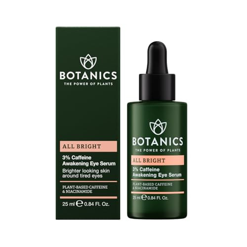 Botanics All Bright Caffeine Eye Serum - 3% Caffeine Awakening Under Eye Serum For Dark Circles And Puffiness - Refresh & Brighten Tired Eyes - Vegan & Cruelty (0.84 Fl Oz)
