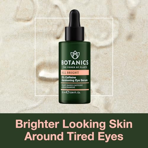Botanics All Bright Caffeine Eye Serum - 3% Caffeine Awakening Under Eye Serum For Dark Circles And Puffiness - Refresh & Brighten Tired Eyes - Vegan & Cruelty (0.84 Fl Oz)