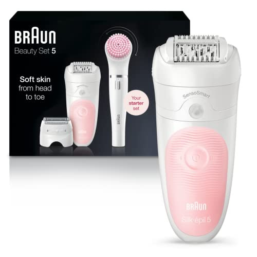 Braun Se5-895 Epilator Hair Removal Device Epilator For Women Includes Shaver And Facial Cleansing Exfoliator Brush Attachments Waterproof Cordless And Rechargeable