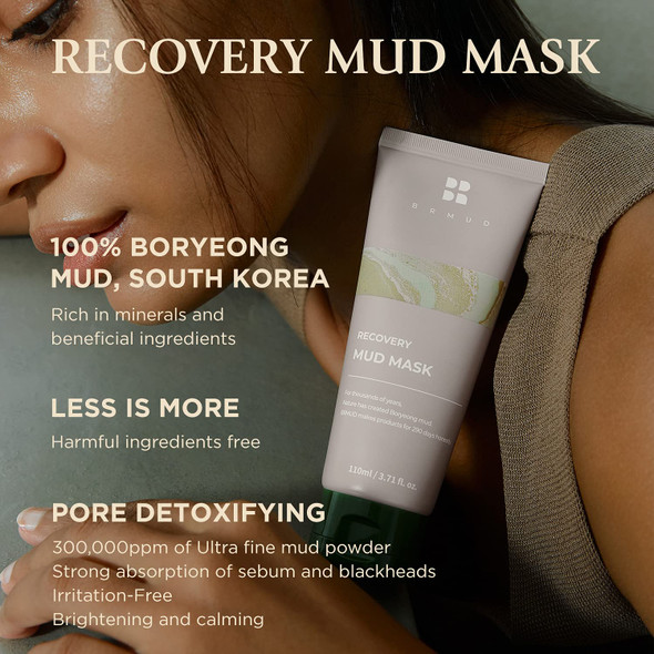 Brmud Boryeong Mud Clay Face Mask Pore Reducer & Minimizer Blackhead Acne Control For Oily Skin Redness Relief And Skin Tightening Mask For Women And Men - Recovery Mud Mask 110Ml (3.72 Fl.Oz.)